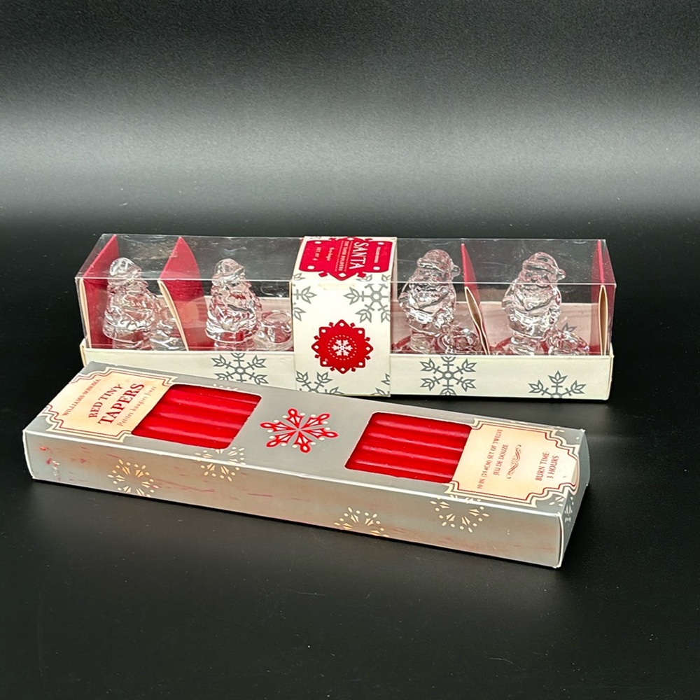 Williams-Sonoma Solid Glass Santa Set of 4 Tiny Taper Holders